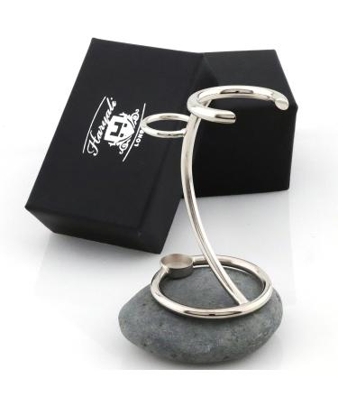 Haryali London Sustainable 2-in-1 Razor Stand & Brush Holder | Curved Design, Chrome Finish, Non-Rustic | Shaving Brush Stand, Razor Holder - Zero Waste - Buy Online on SooperMarket.com