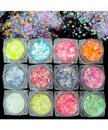 12 Colors Night Glow Chunky Glitters for Nails, Crafts & Makeup - Neon Powder Sequins for Resin & Festival Fun - Buy Online on SooperMarket.com