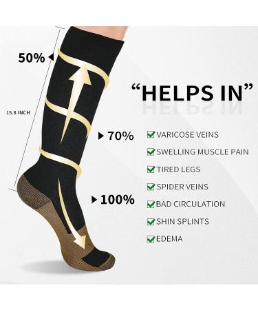 Sainberth 4 Pairs Copper Compression Socks 15-20mmHg for Men and Women - Black Athletic Support Stockings 8-14 - Buy Online on SooperMarket.com