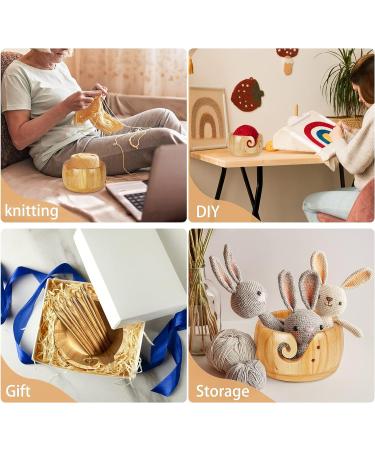 UNAYMIDY Wooden Yarn Bowl with 12 Crochet Hooks - Large 6.7 Brown Knitting Holder Dispenser for Crocheting - Buy Online on SooperMarket.com