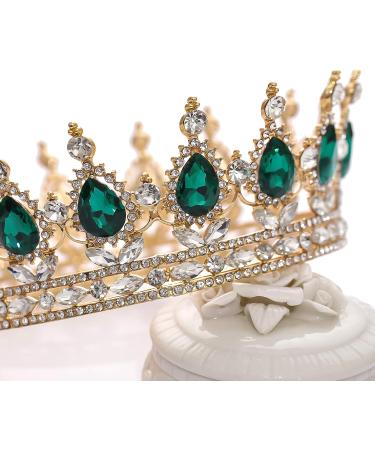 FORSEVEN Queen Crown Rhinestone Wedding Tiara | Crystal Bridal Princess Crown for Women - Gold and Green | Costume Party Hair Accessory - Buy Online on SooperMarket.com