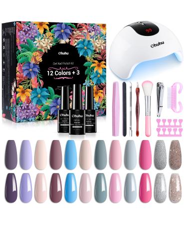 Professional Gel Nail Polishes with UV Light: Ohuhu 12 Colors Nail Gel Polish Set with Glossy and Matte Top Coat - 36W UV LED Lamp - Soak Off Manicure for Girls Mothers Day Gift - Primary Colors