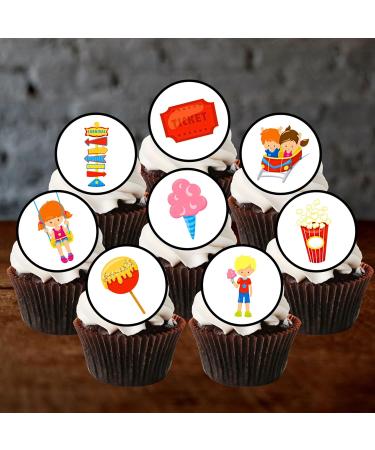 24 Fun Fair Carnival Theme Edible Cupcake Toppers - Stand Up Disc Wafer Cake Decorations - Buy Online on SooperMarket.com