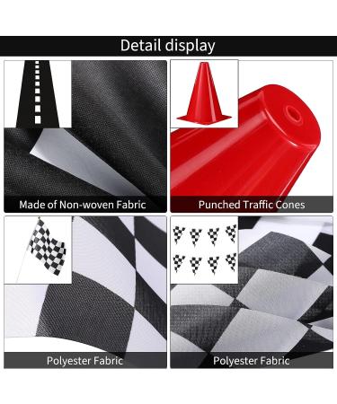 Skylety Traffic Cones and Racing Checkered Flags Set - 12 Cones, 12 Flags, Banner, and Racetrack Mat - Buy Online on SooperMarket.com