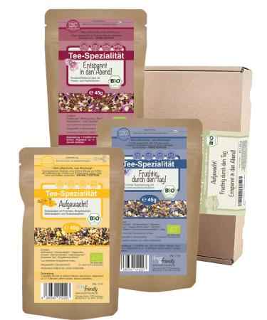 direct&friendly | 3-pack organic tea gift set for tea lovers | 3 loose organic tea blends (3 x 45g) Morning lunch evening tea