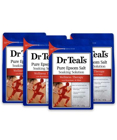 Dr Teal's Pure Epsom Salt Soak, Wellness Therapy with Rosemary & Mint, 3 lbs (Pack of 4)