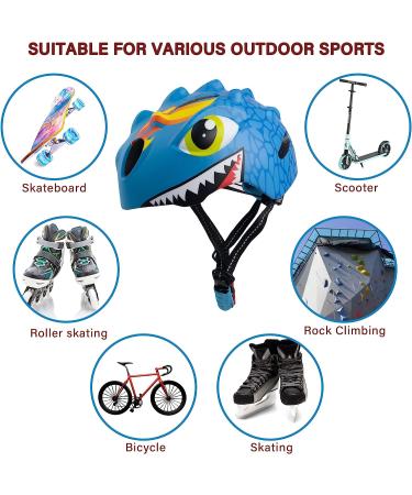 Toddler Helmet  Kids Bike Helmet with Dinosaur 3D Design  Sports Protective Gear Set and Safety Certified for 3 4 5 6 7 8 Years Old  Girls Boys Toddler Bike Cycling Skating Skateboard Scooter Helmet blue - Buy Online on SooperMarket.com