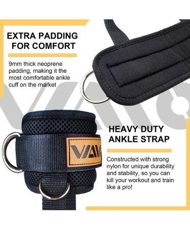VAIIO Adjustable Neoprene Ankle Straps for Cable Machines - Premium Comfort Fit with Double D-Ring - Improve Abdominal Muscles, Lift Butts, Tone Legs - Black Pair - Buy Online on SooperMarket.com