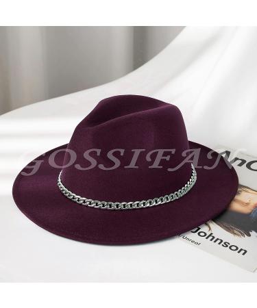 Gossifan Wine Red Fedora Hat with Chain Belt Buckle - Size 7 1/8-7 1/4 - Buy Online on SooperMarket.com