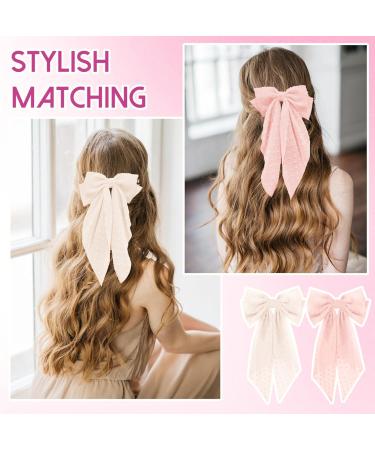 Ruzister 2 Pieces Large Hair Bows for Women Hair Bands Oversized Long Tail Cute Aesthetic Hair Accessories Large Hair Clips for Women Beige/Light Pink - Buy Online on SooperMarket.com