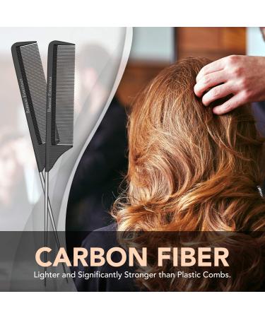 Professional 8.8 Inch Tail Comb - Black Carbon Fiber & Stainless Steel Pintail - Anti-Static, Heat Resistant Teasing Comb - Lightweight for All Hair Types - Buy Online on SooperMarket.com