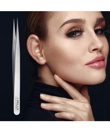 MILLY Professional Series Straight Lash Eyelash Extension Tweezers - Titanium Coated Stainless Steel - Precision Pointed Tip - 14 cm - Buy Online on SooperMarket.com