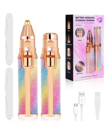 ACWOO Facial Hair Remover for Women 2 in 1 Eyebrow Trimmer & Face Hair Removal Painless Electric Remover for Lips Nose Face Body Peach Fuzz Lady Shaver with 2 Eyebrow Trimmer Built-in LED Light