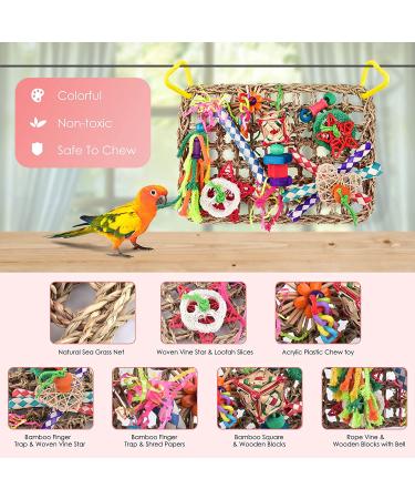 KATUMO Bird Foraging Wall Toy with Edible Seagrass Mat and Chewing Toys - Ideal for Lovebirds, Finch, Parakeets, Conure, Cockatiel - Buy Online on SooperMarket.com
