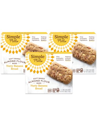 Simple Mills Almond Flour Snack Bars, Nutty Banana Bread - Gluten Free, Made with Organic Coconut Oil, Breakfast Bars, Healthy Snacks, Paleo Friendly, 6 Ounce (Pack of 3) Nutty Banana Bread 5 Count (Pack of 3)