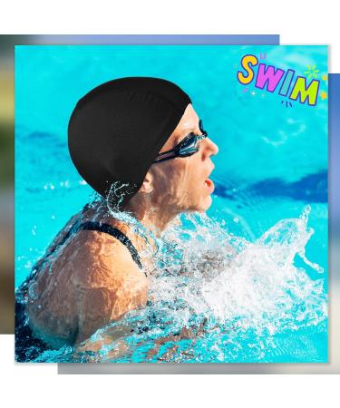 3 Pack Elastic Swimming Caps - Comfortable Non-Slip Unisex Fabric Caps for Women Men & Children - Black - Buy Online on SooperMarket.com