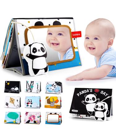 Beis's baby mirror toys with a crackling book panda with black and white toy baby 0 3 6 months foldable contrast toys baby for newborn gift white