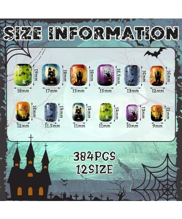 384 Pcs Halloween Press On Nails - Ghost Pumpkin & Spider Patterns | Short Coffin Style Nail Tips for Women - Buy Online on SooperMarket.com