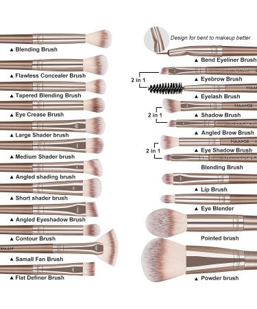 20 Pcs Professional Makeup Brushes Set - Foundation Eyeshadow Blush Brushes - Travel Kabuki Blending Concealers Face Powder Eye Makeup Brush Sets with Gift Box - Champagne - Buy Online on SooperMarket.com