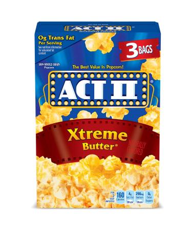 ACT II Xtreme Butter Microwave Popcorn Bags, 3-Count (Pack of 12) Extreme Butter