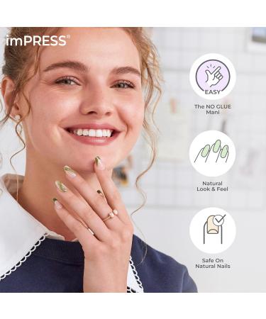 KISS imPRESS No Glue Mani Press-On Nails - As It Was Design Medium Almond Shape Neutral/Green - 30 Nails & Accessories Included Perfect for International Shipping - Buy Online on SooperMarket.com