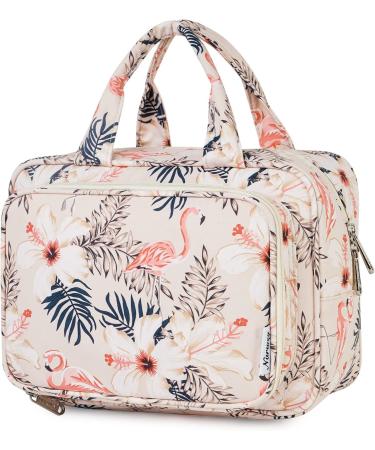 Large Beige Flamingo Toiletry Bag: Full Size Travel Makeup Organizer for Women - Buy Online on SooperMarket.com