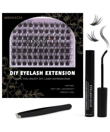 Individual Lashes Extension Kit 77 Wide-Stem 9-15mm Mix False Eyelashes with Lash Glue and Applicator DIY Soft Natural Portable Cluster Lashes Extensions Kit at Home/Outing(Mix 9-15mm T02 Light Suit) 1 count (Pack of 1) T02 Light Suit