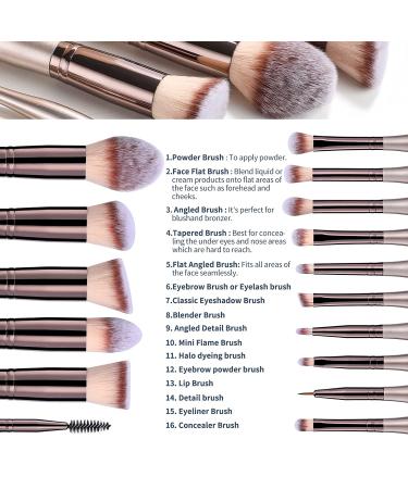 BS-MALL 16 Pcs Makeup Brushes Set with Stand | Synthetic Foundation, Powder, Concealers, Eye shadows, Blush | Champagne Gold Cosmetic Brushes with 3 Makeup Sponges - Buy Online on SooperMarket.com