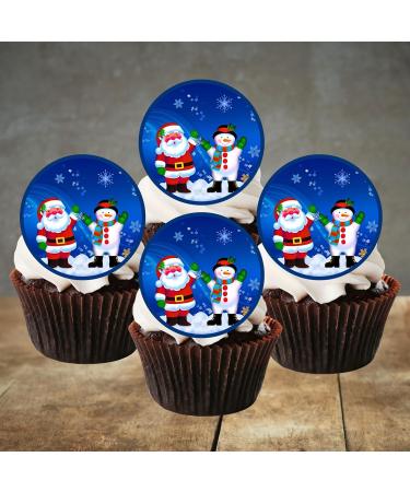 PRECUT Christmas Santa Snowman Cupcake Toppers Christmas Edible Cake Decorations Snowman Cake Toppers Xmas Cupcake Decoration Santa Cup Cake Topper (12) - Buy Online on SooperMarket.com
