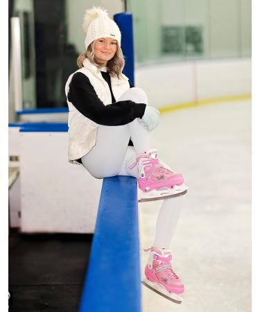 Xino Sports Deluxe Adjustable Ice Skates - Black/Pink, Faux Fur Padding, Reinforced Ankle Support - Pink Small Junior 13-3 - Buy Online on SooperMarket.com