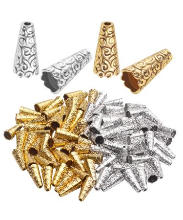 Beads Caps Making  100pcs Antique Beads Caps Tibetan Style Cone Caps Metal Beads End Caps Flower Bead Caps Tassel Crafts DIY for Jewelry Making  17.5 8.5mm Gold silver