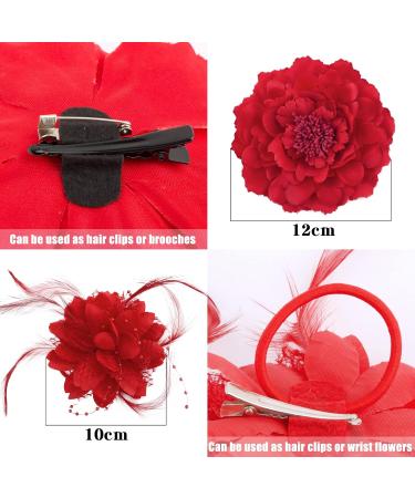 Bofunx 4-Piece Red Flower Hair Clip Set - Elegant Hair Jewelry for Party Wedding Halloween & Masquerade - Stylish Hair Clamps - Buy Online on SooperMarket.com