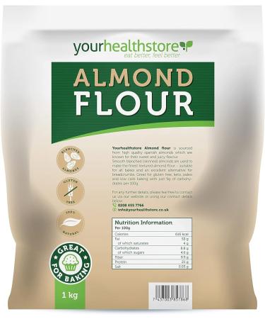 yourhealthstore Dried Almond Flour 1kg Finely Ground Almonds Gluten Free from California (Resealable and Recyclable Pouch). - Buy Online on SooperMarket.com