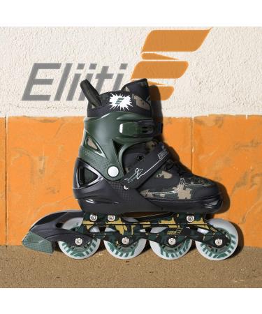 Eliiti Adjustable Kids Inline Skates - Digital Camouflage Green | Size Small US 13.5J-3 - Buy Online on SooperMarket.com