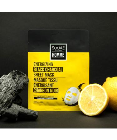 Soo AE Homme Energizing Black Charcoal Sheet Mask - 8 Count | Men's Skincare Pore Tightening & Moisturizing Facial Masks - Buy Online on SooperMarket.com