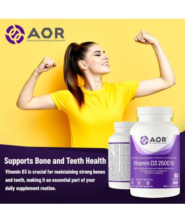 AOR - Vitamin D3 2500 IU - 60 Capsules - Supports Bone and Teeth Health - Ideal for Adults - Premium Quality Vitamin D Supplements 60 count (Pack of 1) - Buy Online on SooperMarket.com