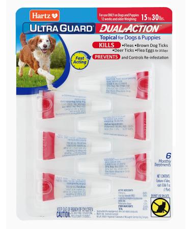 Hartz UltraGuard Dual Action Flea & Tick Topical Dog Treatment and Flea and Tick Prevention, 6 Months, 15-30 Pound Dogs