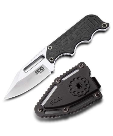 SOG Small Fixed Blade Knife - Instinct Boot Knife, EDC Knife, Neck Knife, 2.3 Inch Full Tang Blade w/ Knife Sheath and Clip, 4in. x 1in. x 8.5in. (NB1012-CP) , Black
