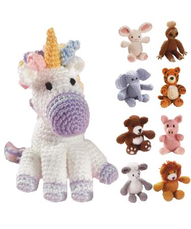 LEISURE ARTS Little Crochet Friend Animals Crochet Kit with Yarn, Learn to Crochet with This Easy Animal Crochet Kit for The Beginner, from Kids to Adults, Includes Instructions, 8" Amigurumi Unicorn