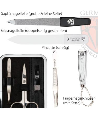 Buy Three Swords Germany 6 pcs Manicure Set 'Genova' - Nail Care Set in Black Synthetic Leather Case with Nail Scissors Skin Scissors Nail Clippers & More - International Shipping Available - Buy Online on SooperMarket.com