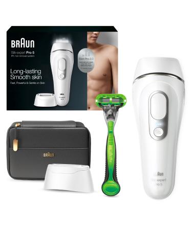 Braun IPL Long Lasting Laser Hair Removal Device for Men and Women PL5145 with Gillette Razor Pouch and Wide Cap Head Safe & Virtually Painless Alternative to Salon Hair Removal Silver