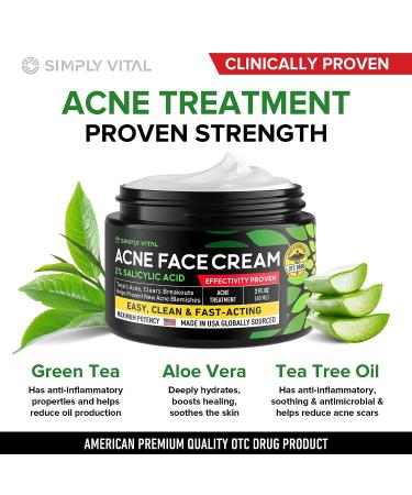 Acne Medication Face Cream - Fast Acting USA-Made Treatment for Stubborn Pimples, Blackheads, Whiteheads - Soothing Moisturizer for Acne Relief & Scar Prevention - 2oz - Buy Online on SooperMarket.com