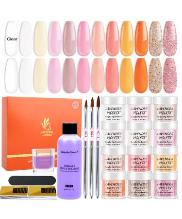 Lavender Violets 12 Colours Acrylic Powder Nail Kit White Pink French Acrylic Powder and Liquid Set with DIY Nail Art Tools for Nail Extension Decoration N963A Sunset Rose Gold