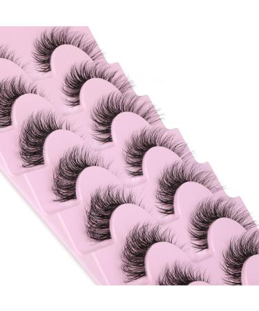 JIMIRE 3D Fluffy False Eyelashes 7 Pairs - Demi-wispies Natural Look Cat Eye Faux Mink Lashes 15MM D Curl Wispy Fluttery Eyelashes with Clear Band - Buy Online on SooperMarket.com