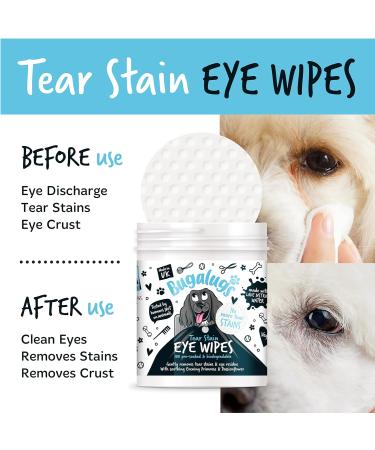 BUGALUGS Dog Eye Wipes 100 Biodegradable textured pre-soaked Dog Wipes. Safe & Easy Cleaning For Dogs - Pet Eye Wipes Remove Tear Stains Dog Eye Crust & Eye Discharge - Buy Online on SooperMarket.com