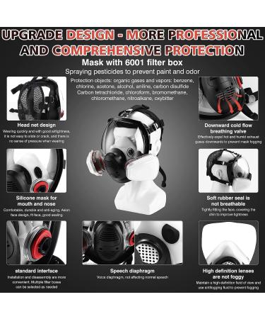 Full Face Gas Respirator mask Gas Masks Survival Nuclear and Chemical with 6001 Activated Carbon Filter Reusable Respirator Mask for Gases Dust Vapors Chemicals Fume Paint Spray Sanding - Buy Online on SooperMarket.com