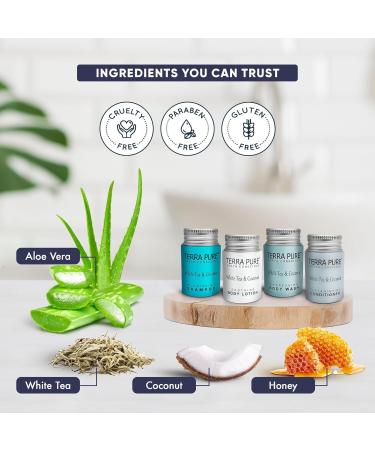Terra Pure White Tea & Coconut Toiletries Set - 80 Piece Travel Amenities for Hotels Airbnb & Rentals | Hotel Shampoo Conditioner Body Wash & Lotion - Buy Online on SooperMarket.com