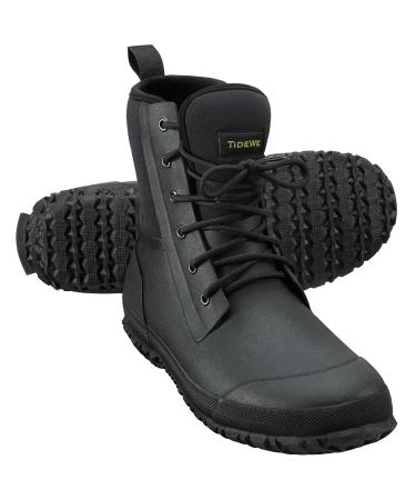 TIDEWE Rubber Boots for Men Lace Up with 5.5 mm Neoprene, Waterproof Rain Boots with Steel Shank, Insulated Mid Calf Hunting Boots, Anti-slip Rubber Work Boots for Lawn Farming Gardening (Black & Next Camo G2, Size 5-14) Black 12