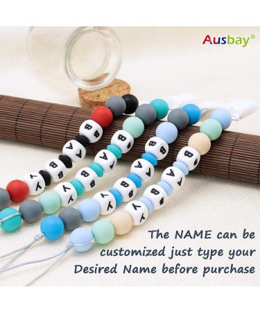 Personalized Name Pacifier Clip by Ausbay - Customized Binky Holder with Teething Silicone Beads for Baby Boys, Girls, and Toddlers - Buy Online on SooperMarket.com