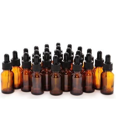 24, Amber, 15 ml (1/2 oz) Glass Bottles, with Glass Eye Droppers